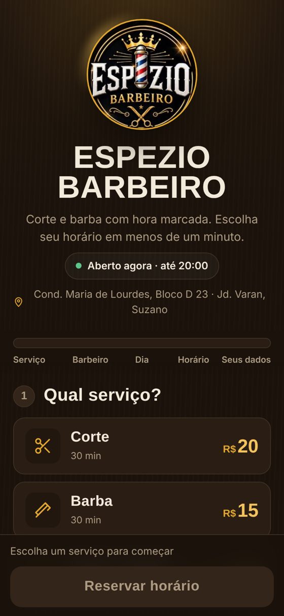 Página da barbearia com logo e serviços