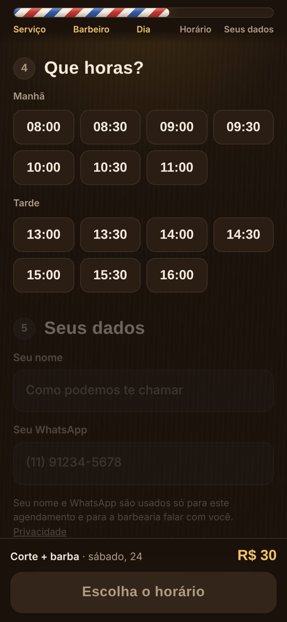 Cliente escolhe o horário livre