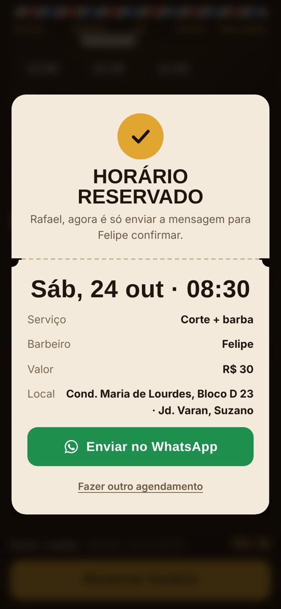 Comprovante com botão para enviar no WhatsApp