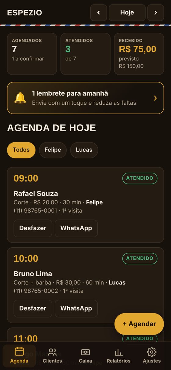 Agenda do dia no painel