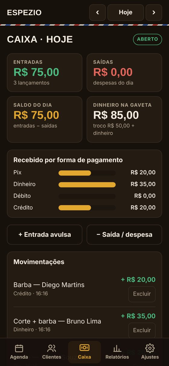 Caixa do dia no painel